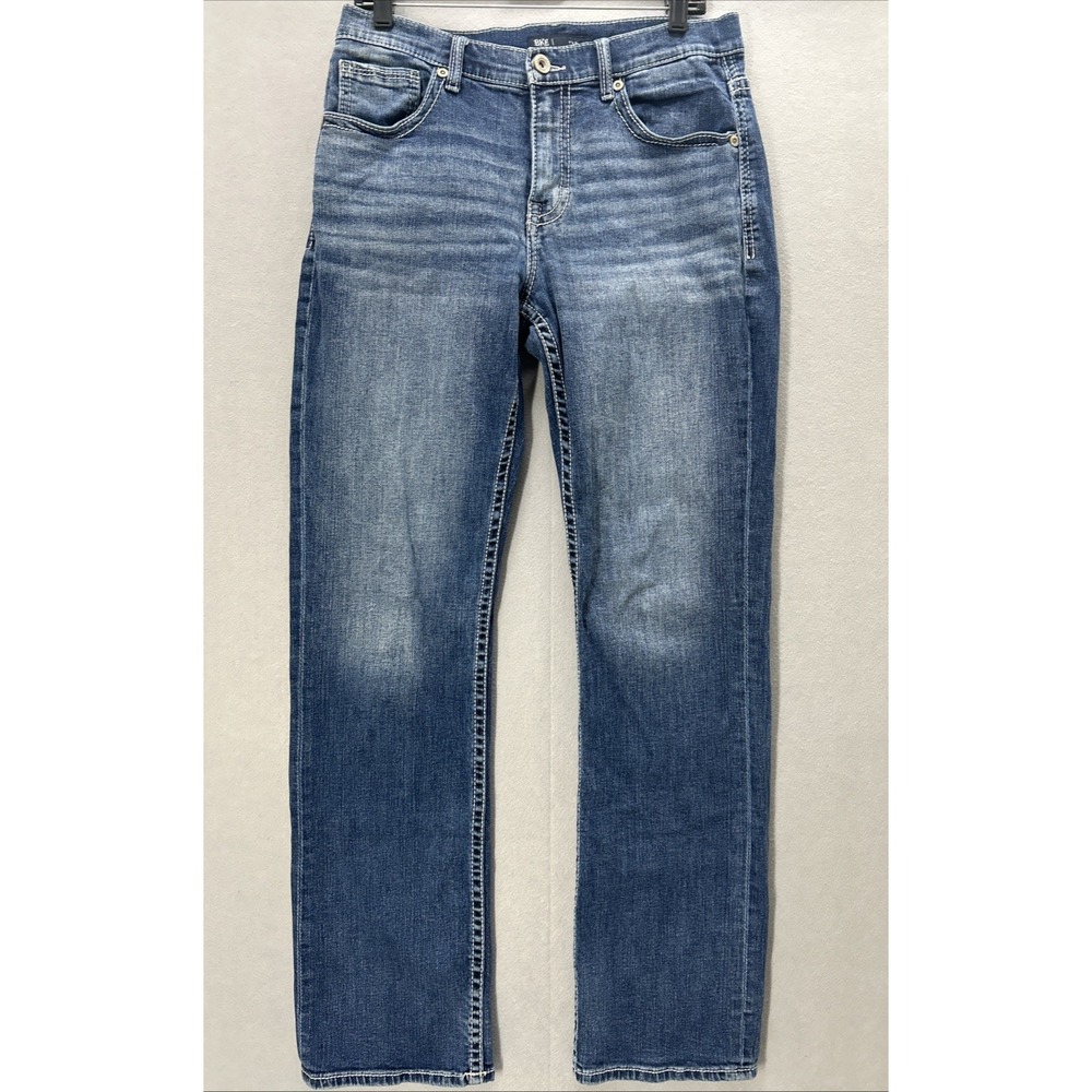 BKE Tyler Bootcut Jeans Men's 32x32 Dark Wash Stitch Denim Buckle Whisker